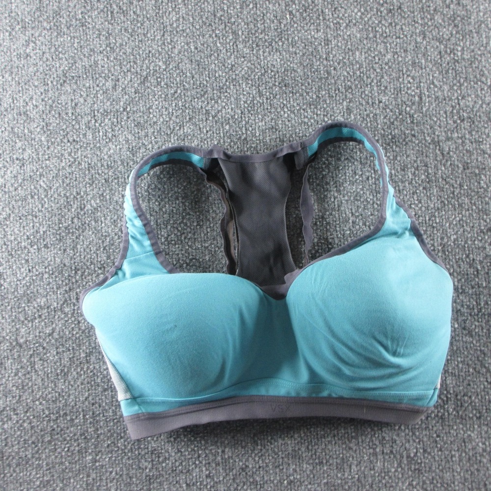 Victoria's Secret VSX Sports Bra Womens 34DD Blue Racerback Padded Mesh Athletic